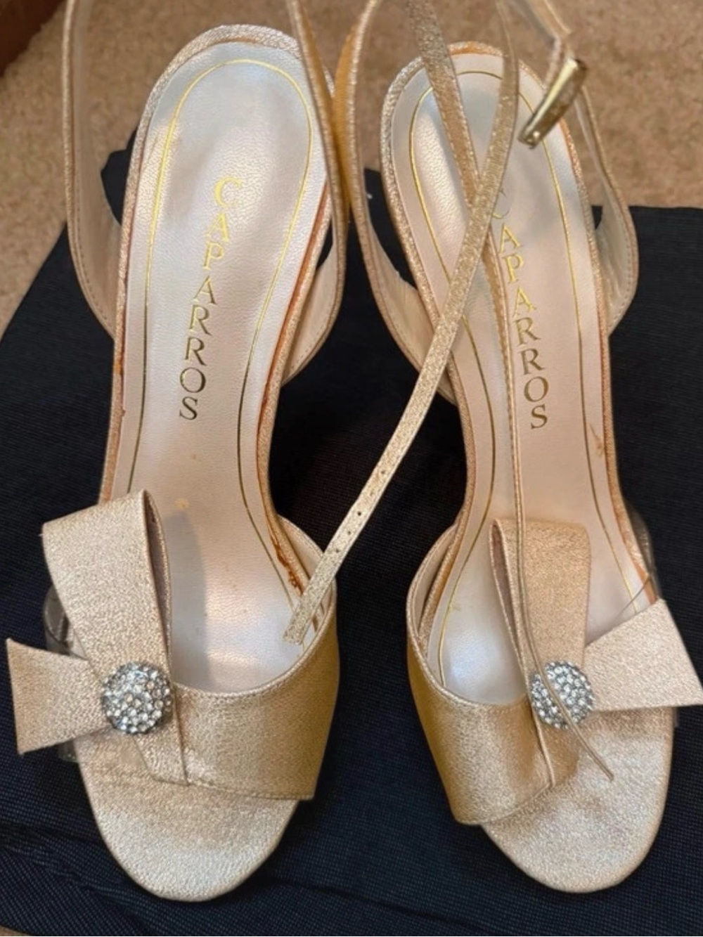 Caparros Women's Champagne Metallic Bow Slingback Heels